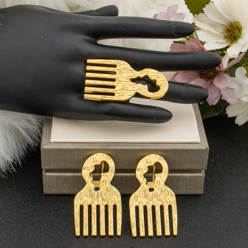 African Map Design Jewelry Set Ladies Luxury Gold Color Set