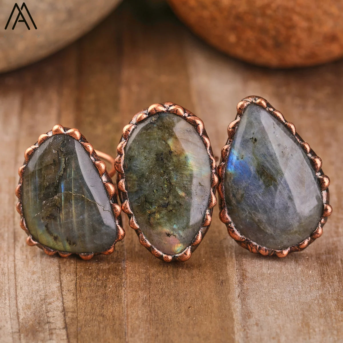 Natural Citrines Amethysts Quartz Beads Bronze Finger Rings For Women Gemstones Double Beads Open Adjustable Rings Dropship