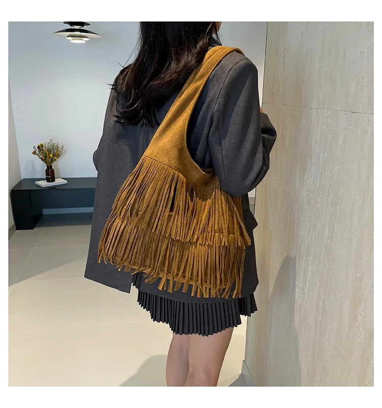 Suede Tassel Vedazzling Handbag