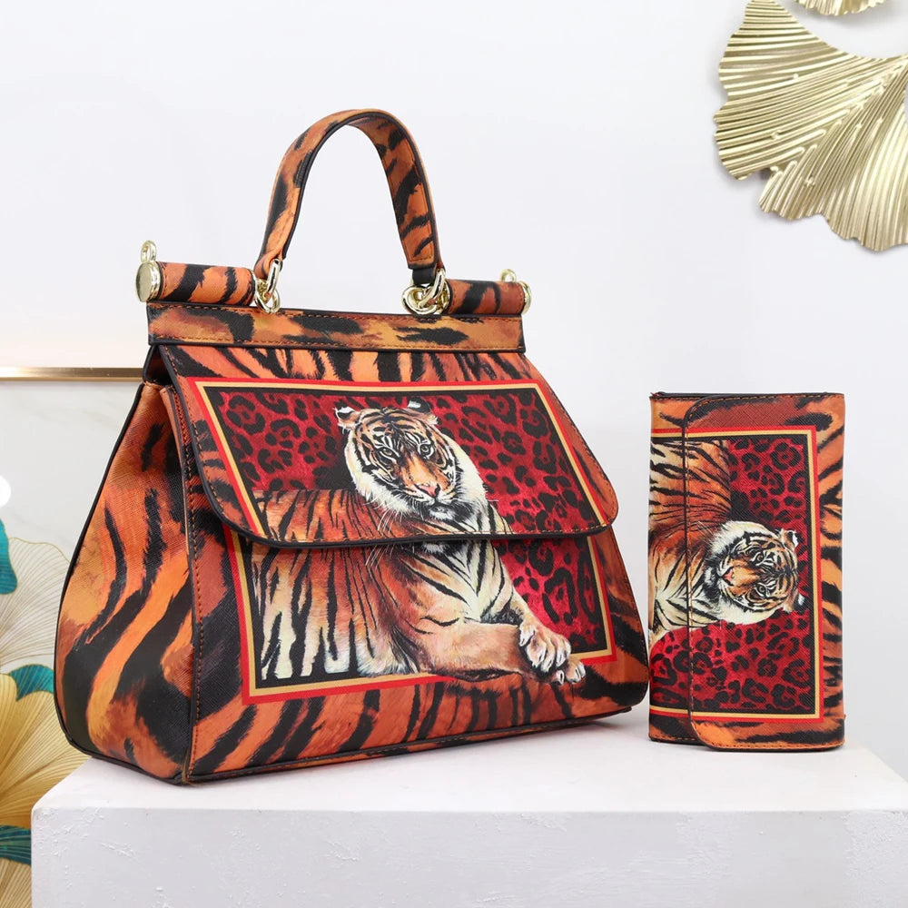 Women Bags Leather vintage painting Art Purse Handbags Girl Shoulder Bag Cross Body Messenger Bag Female Totes Braccialini Style
