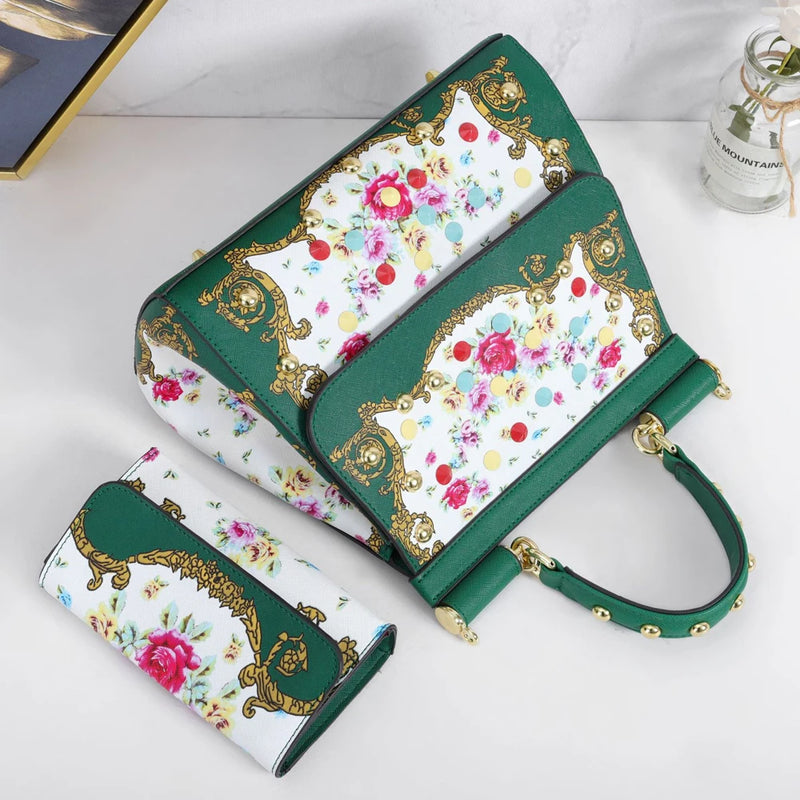Women Bags Leather vintage painting Art Purse Handbags Girl Shoulder Bag Cross Body Messenger Bag Female Totes Braccialini Style