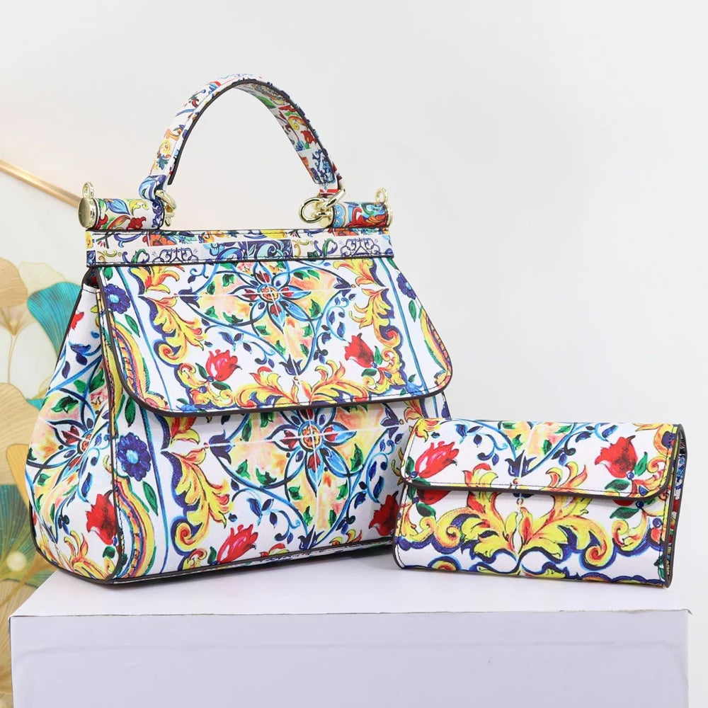 Women Bags Leather vintage painting Art Purse Handbags Girl Shoulder Bag Cross Body Messenger Bag Female Totes Braccialini Style