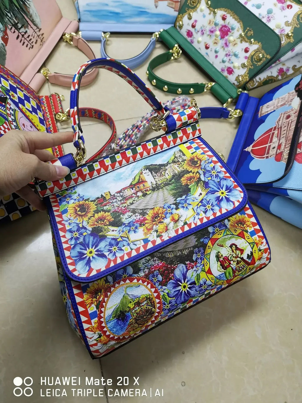 Women Bags Leather vintage painting Art Purse Handbags Girl Shoulder Bag Cross Body Messenger Bag Female Totes Braccialini Style