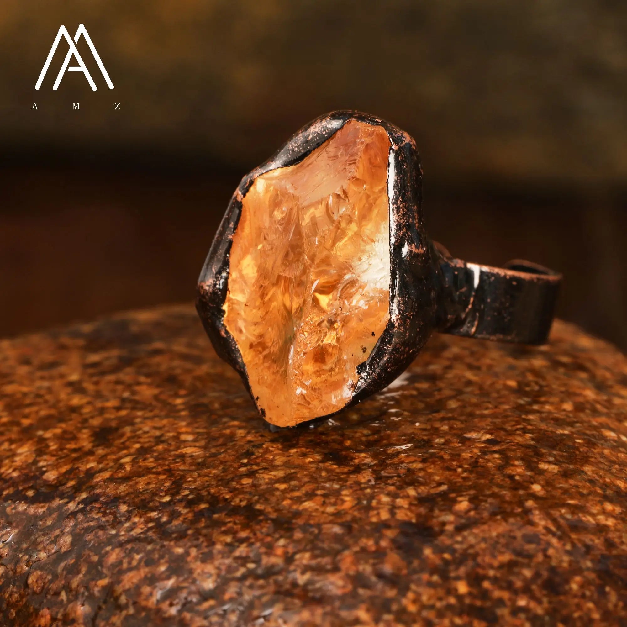 Natural Citrines Amethysts Quartz Beads Bronze Finger Rings For Women Gemstones Double Beads Open Adjustable Rings Dropship