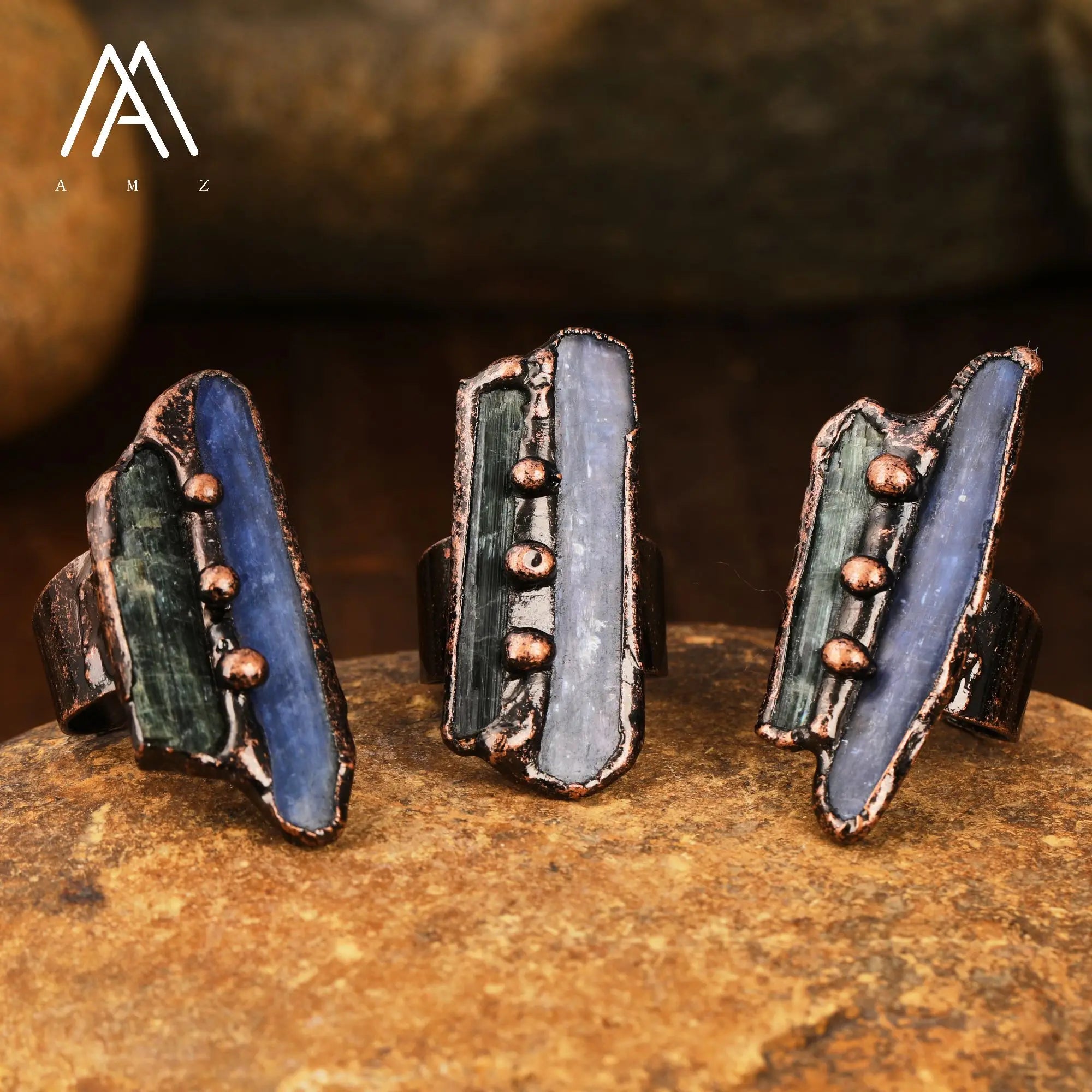 Natural Citrines Amethysts Quartz Beads Bronze Finger Rings For Women Gemstones Double Beads Open Adjustable Rings Dropship