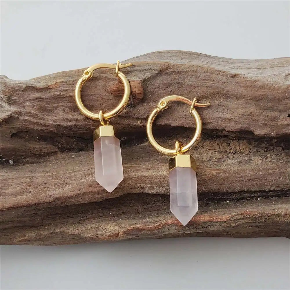 FUWO Natural Rose Crystal Point Earrings