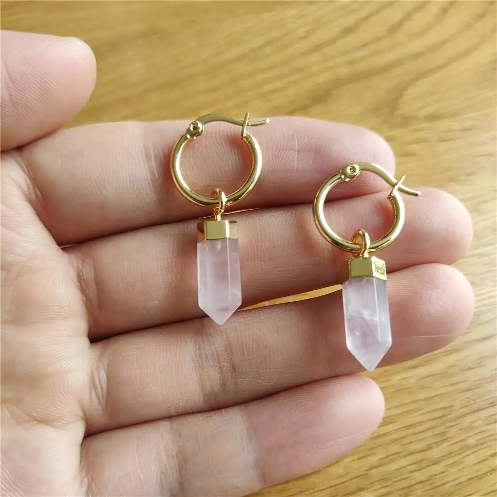 FUWO Natural Rose Crystal Point Earrings