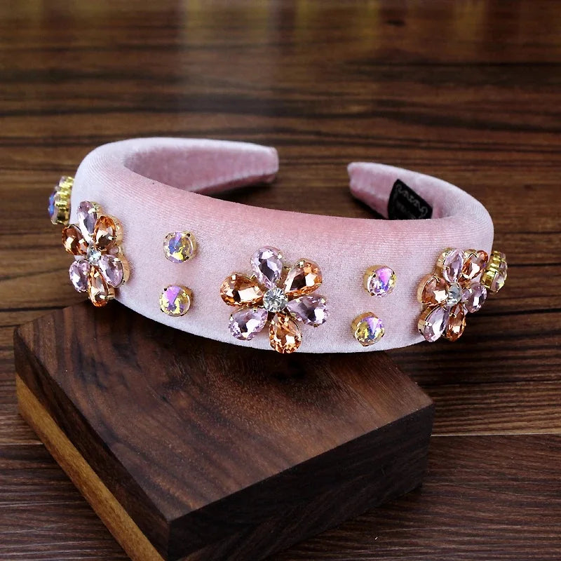 Gorgeous Pink Crystal Princess Padded Headbands Rhinestone Baroque Handmade Hairbands For Women Hair Jewelry Girls Wedding