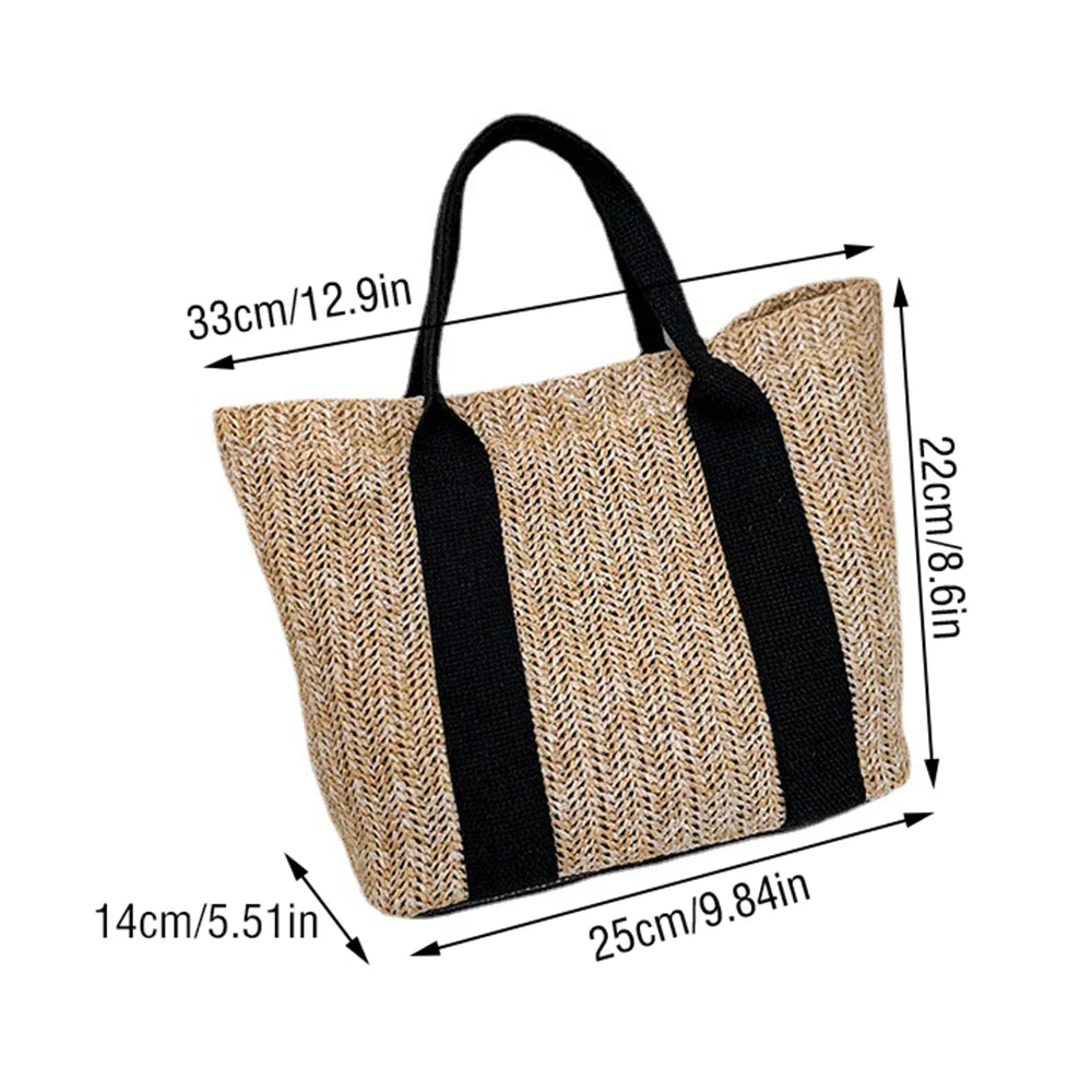 Women Casual Rattan Handbags Fashion Summer Beach Straw Bag Wicker Woven Shoulder Bags Large Capacity Tote Travel Bag