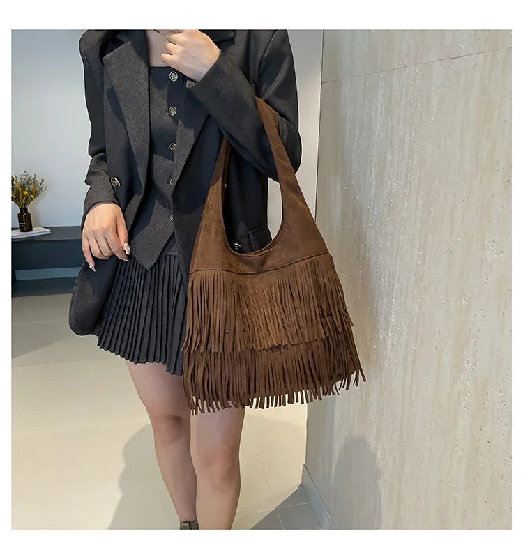 Suede Tassel Vedazzling Handbag