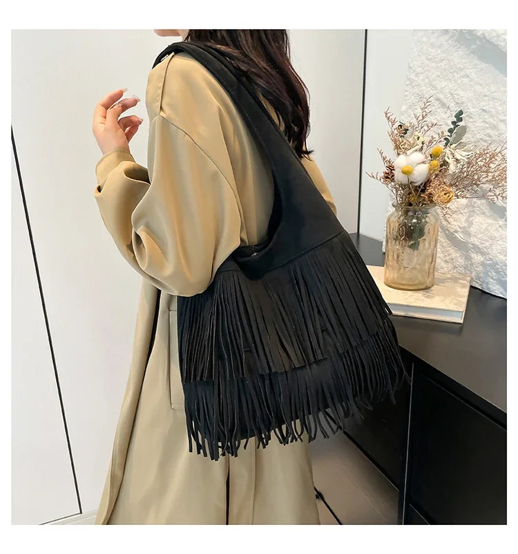 Suede Tassel Vedazzling Handbag