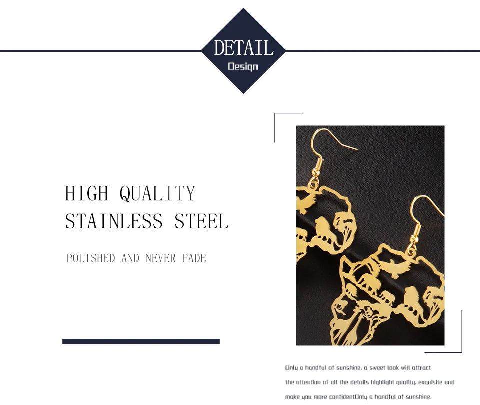 Giraffe Elephant Map Earrings Animal Africa Safari Stainless Steel Women Earrings Trendy Statement Jewelry Party Gift 2025