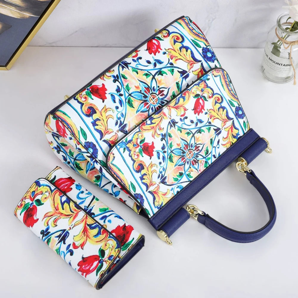 Women Bags Leather vintage painting Art Purse Handbags Girl Shoulder Bag Cross Body Messenger Bag Female Totes Braccialini Style