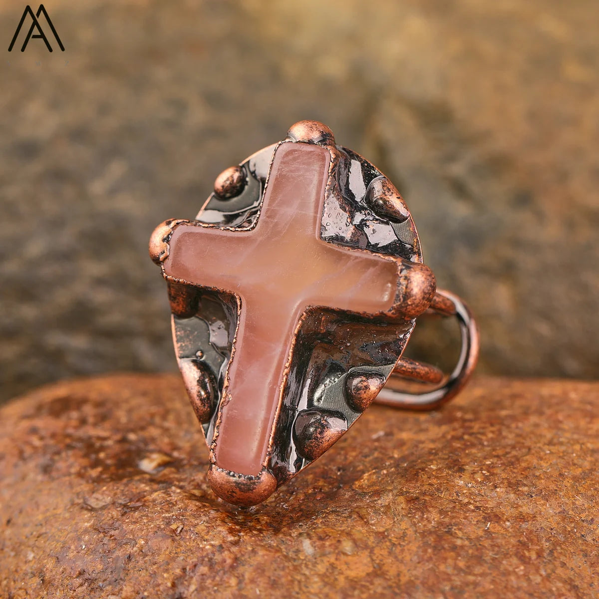 Natural Citrines Amethysts Quartz Beads Bronze Finger Rings For Women Gemstones Double Beads Open Adjustable Rings Dropship