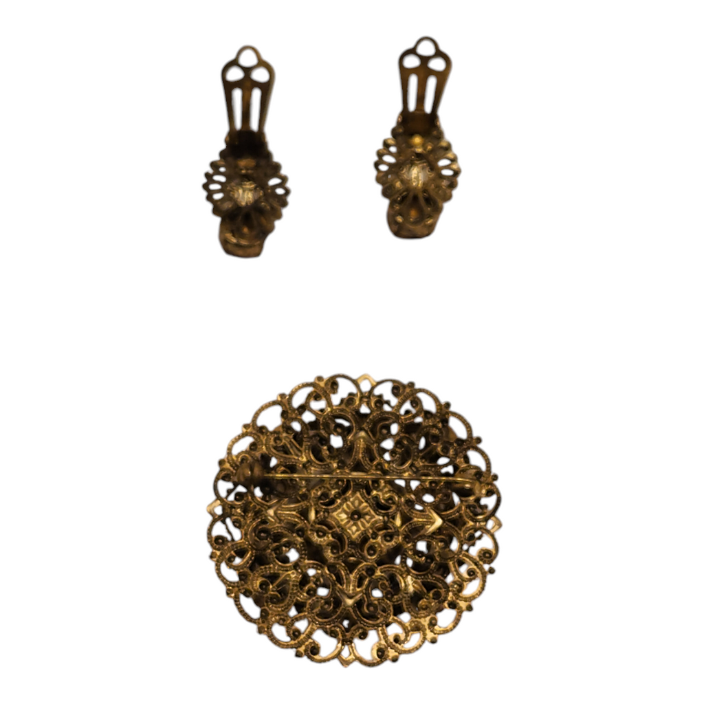 Vintage Vedazzling Ruby Red Earrings & Brooch Set