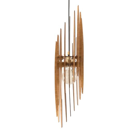 DEZAART Scandinavian Wood Pendant Light (8” Ø) – Oak COLORED MDF Light Shade / 1 Meter Cord Length / E27 Bulb – Modern Wood Chandelier – Statement Lighting for Home & Office