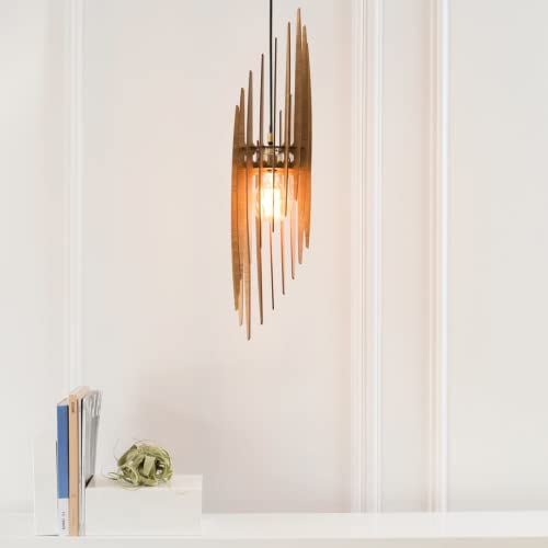 DEZAART Scandinavian Wood Pendant Light (8” Ø) – Oak COLORED MDF Light Shade / 1 Meter Cord Length / E27 Bulb – Modern Wood Chandelier – Statement Lighting for Home & Office