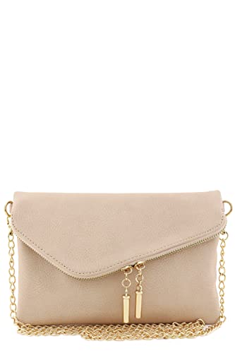 FashionPuzzle Envelope Wristlet Clutch Crossbody Bag with Chain Strap (Nude) One Size