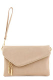 FashionPuzzle Envelope Wristlet Clutch Crossbody Bag with Chain Strap (Nude) One Size