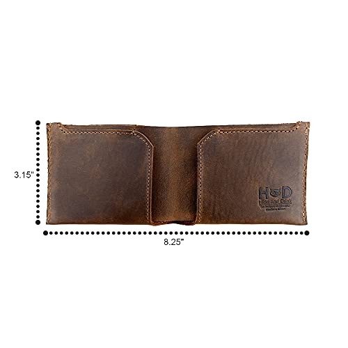 Hide & Drink, Leather Classic Wallet, Holds Up to 6 Cards Plus Flat Bills / Holder / Vintage / Travel / Pocket / Accessories, Handmade Includes 101 Year Warranty (Bourbon Brown)