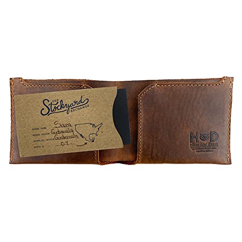 Hide & Drink, Leather Classic Wallet, Holds Up to 6 Cards Plus Flat Bills / Holder / Vintage / Travel / Pocket / Accessories, Handmade Includes 101 Year Warranty (Bourbon Brown)