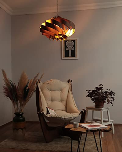 Scandinavian Pendant Lampshade, Wood Chandelier, 20'', Ceiling Light Fixture (Warm Chestnut)