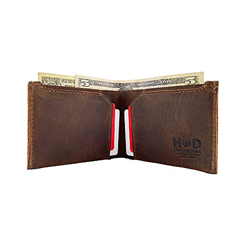 Hide & Drink, Leather Classic Wallet, Holds Up to 6 Cards Plus Flat Bills / Holder / Vintage / Travel / Pocket / Accessories, Handmade Includes 101 Year Warranty (Bourbon Brown)