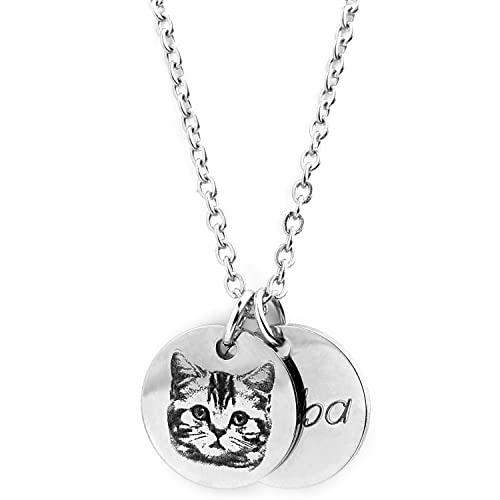 Custom Pet Gifts Cat memorial necklace Custom Pet Jewelry Dog Mom Memorial Jewelry Custom Pet Portrait - CN-AP (Silver)