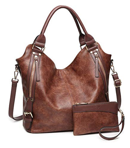 Women Tote Bag Handbags PU Leather Fashion Hobo Shoulder Bags with Adjustable Shoulder Strap, M, Brown