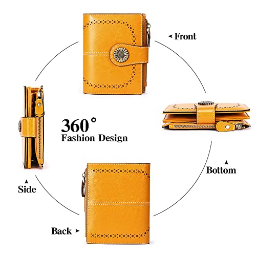 SENDEFN Small Womens Wallet Leather Bifold Card Holder RFID Blocking with Zipper Coin Pocket