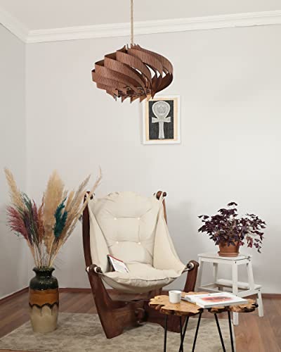 Scandinavian Pendant Lampshade, Wood Chandelier, 20'', Ceiling Light Fixture (Warm Chestnut)