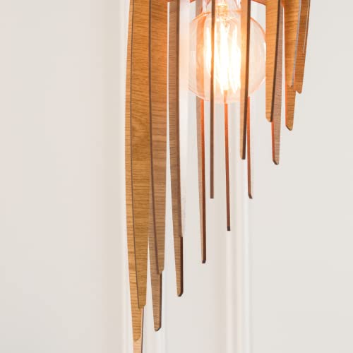 DEZAART Scandinavian Wood Pendant Light (8” Ø) – Oak COLORED MDF Light Shade / 1 Meter Cord Length / E27 Bulb – Modern Wood Chandelier – Statement Lighting for Home & Office