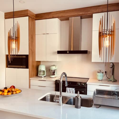 DEZAART Scandinavian Wood Pendant Light (8” Ø) – Oak COLORED MDF Light Shade / 1 Meter Cord Length / E27 Bulb – Modern Wood Chandelier – Statement Lighting for Home & Office