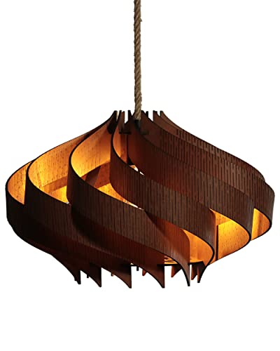Scandinavian Pendant Lampshade, Wood Chandelier, 20'', Ceiling Light Fixture (Warm Chestnut)