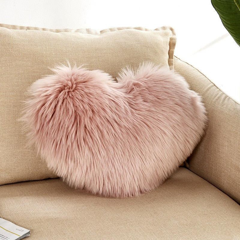 Sofa Pillow Cover+Inner Shaggy Pillow Love Heart Cushion