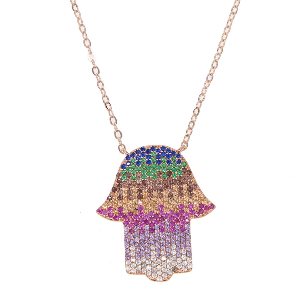 Bohemia cz paved hamsa necklace