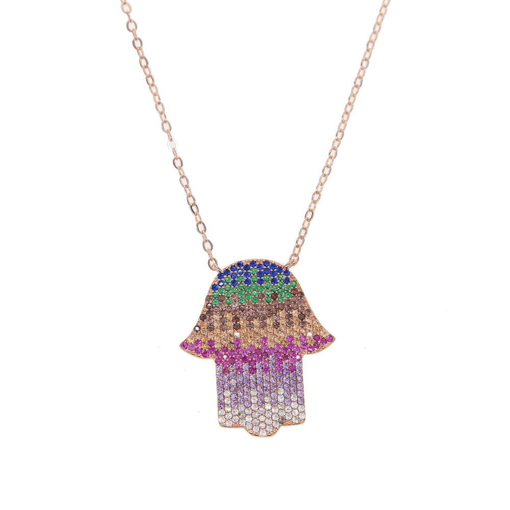 Bohemia cz paved hamsa necklace