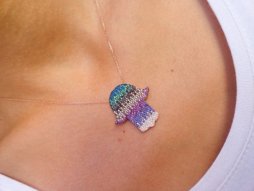 Bohemia cz paved hamsa necklace