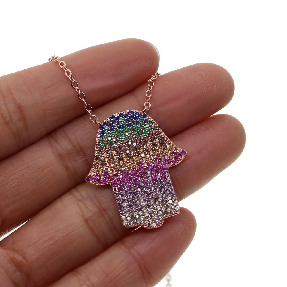 Bohemia cz paved hamsa necklace
