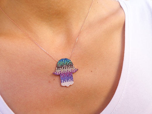 Bohemia cz paved hamsa necklace