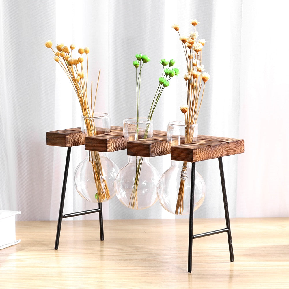 desktop hydroponic planter Glass and Wood Vase Planter Terrarium Table Desktop Hydroponics Plant – Vedazzling Accessories