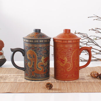 Traditional Chinese Dragon Purple Clay Handmade Tea Mug with Lid Strainer
