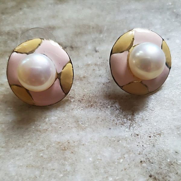 Pearl & Enamled Earrings