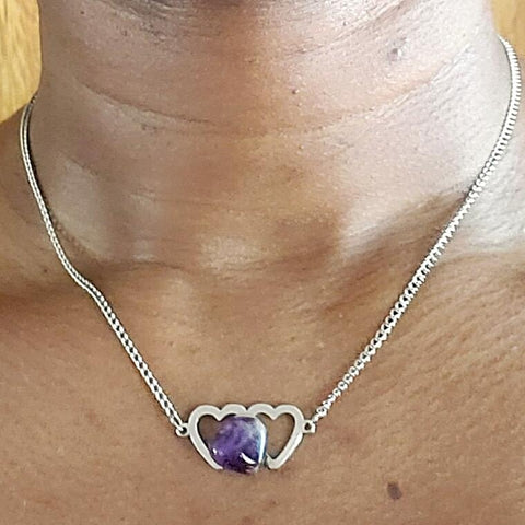 Amethyst Double Heart Necklace- Vedazzling Accessories