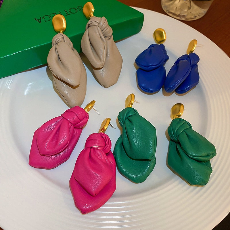 Leather Knotted Drop Earrings
